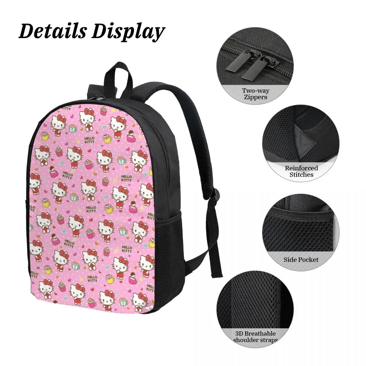 Ensemble de sac à dos et fourre-tout pour adolescents et adultes, sac à lunch, sac à crayons, spacieux, Hello Kitty, accessoires assortis, 17 po