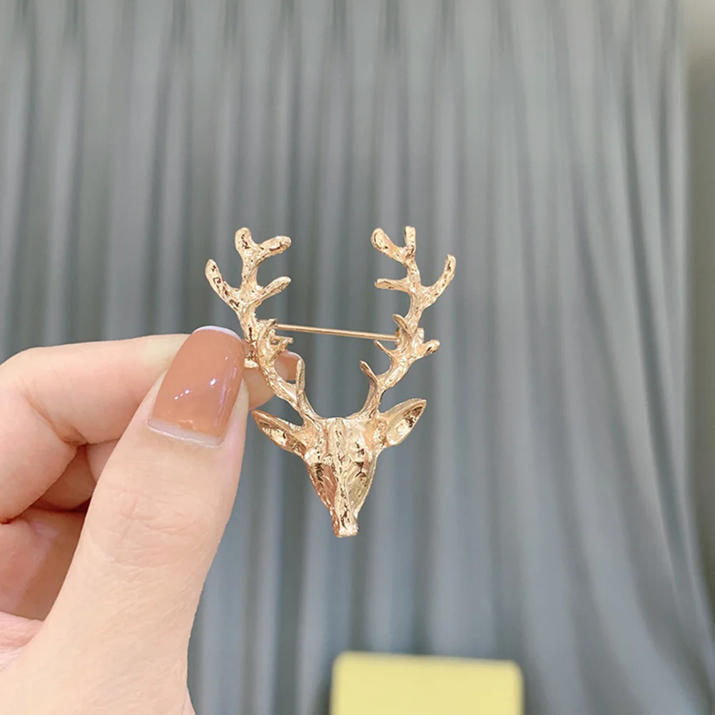 4 Pcs Pockmarked Deer Head Brooch Miss Man Decorative Pins Brooches for Women Reindeer 5X44CM Alloy Gifts