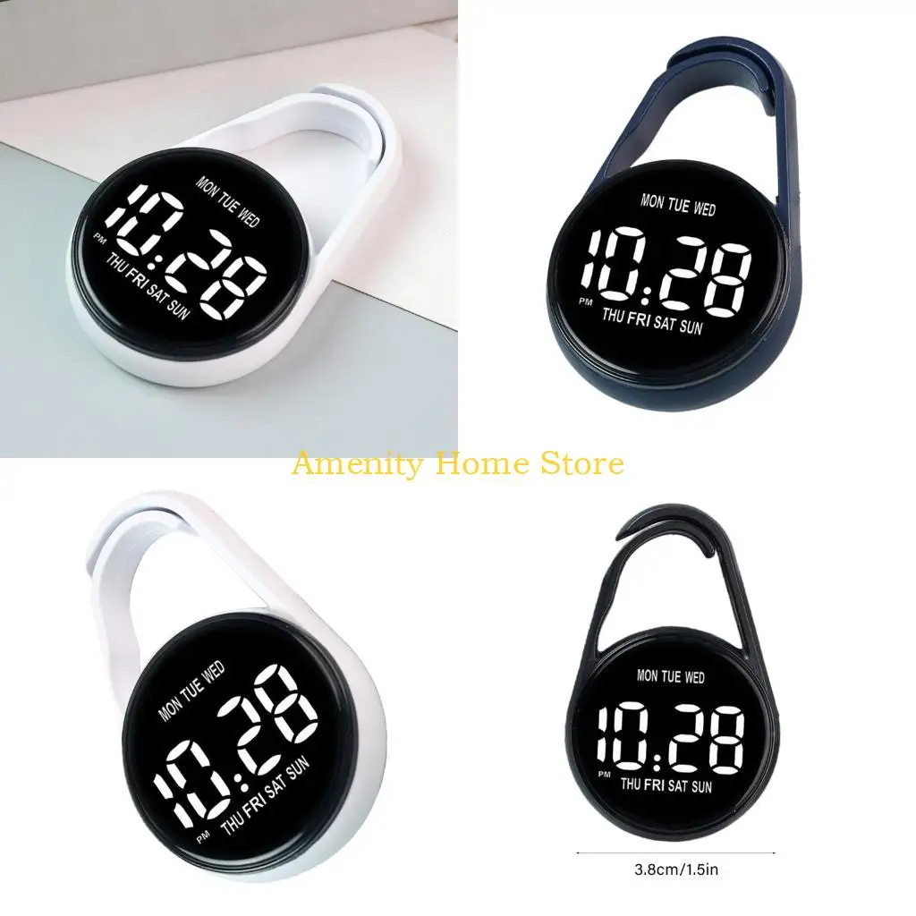 F26C LED Electronic Clock LED Display Touch Control Hanging Pocket Watch with Clip Battery Operated for Backpacks and Belts