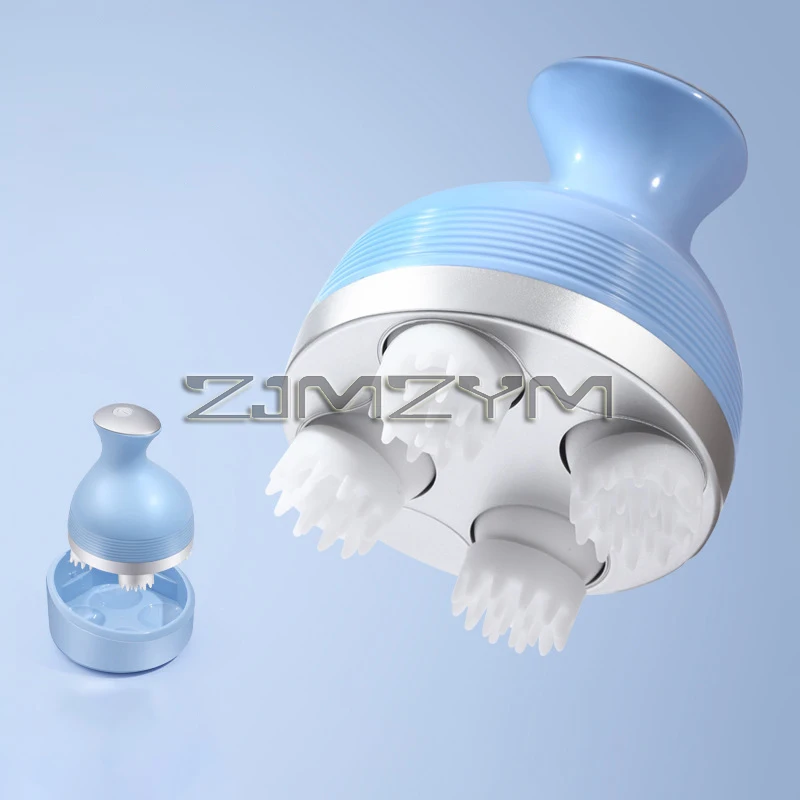 Masajeador eléctrico inalámbrico para cuero cabelludo, dispositivo impermeable para limpieza profunda, carga USB, desmontable, Color azul y blanco