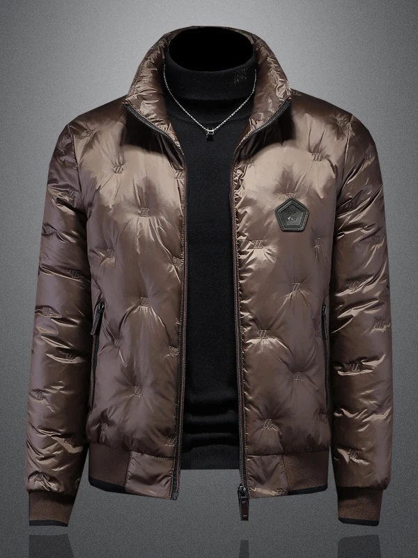 

Men's High-End Embroidered down Jaet White Du Feather Stand Collar Warmth Windproof Large Size Outerwear Winter New Arrival