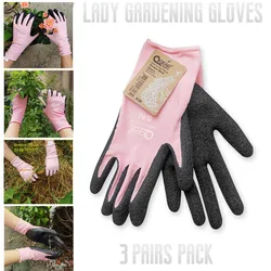 Pink Women Gardening Work Gloves, Latex Rubber Palm Coated, Dirty/Small Plant Thorn Resistance Palm, Dexterity, Abrasion, Grip