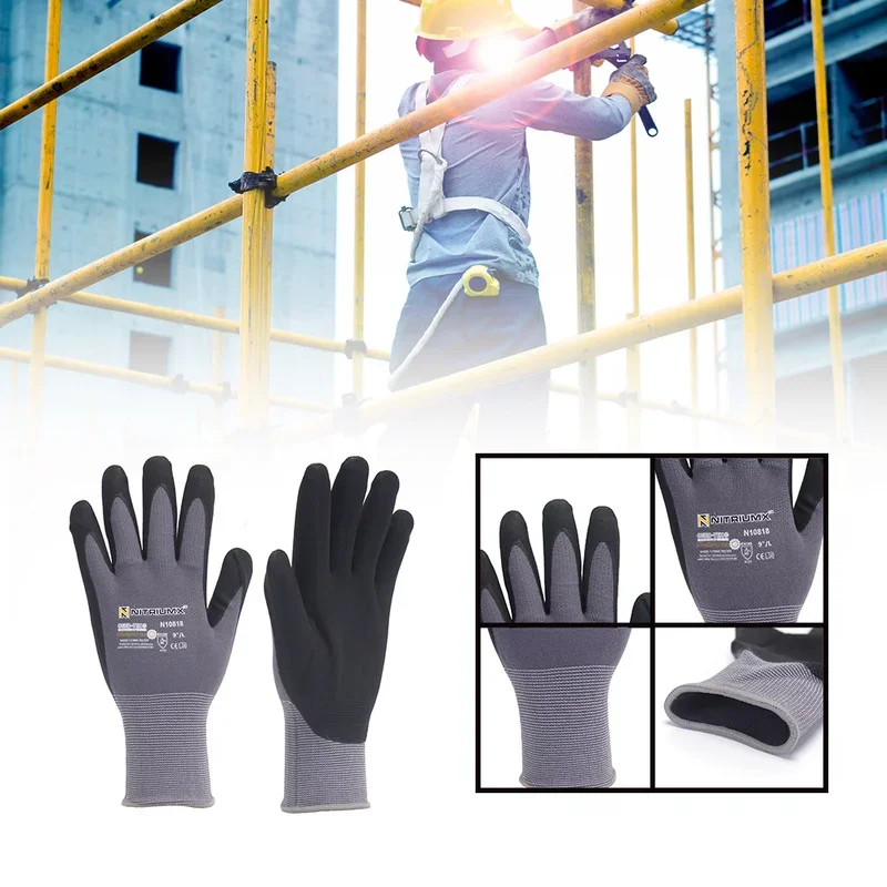 5 Pairs Nylon PU Nitrile Safety Coating Work Gloves Palm Coated Gloves Mechanic Working Gloves M/L