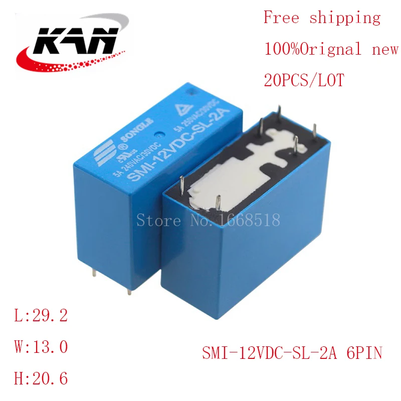 

Free shipping 20pcs relay SMI-12VDC-SL-2A SMI 12VDC 5A 250VAC 6PIN Original New