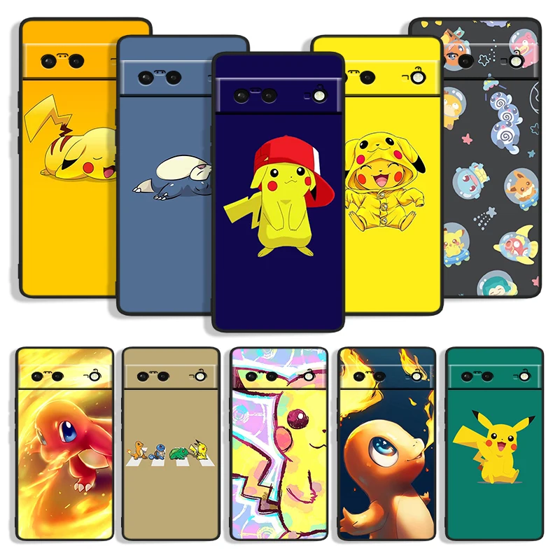 

Anime Pokemon Pikachu Shockproof Phone Cover for Google Pixel 7 6a 6 5a 5 4 4A XL 5G Black Case Soft Fundas Silicone Coque