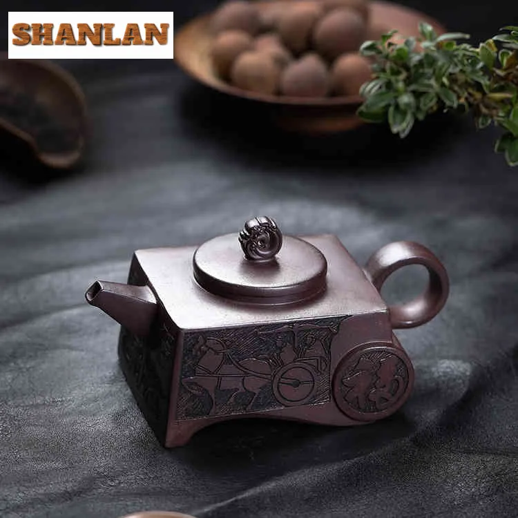 

380ml High-end Yixing Purple Clay Teapots Handmade Fulun Pot Raw Ore Wood-fired Porcelain Mud Tea Soaking Kettle Zisha Tea Set
