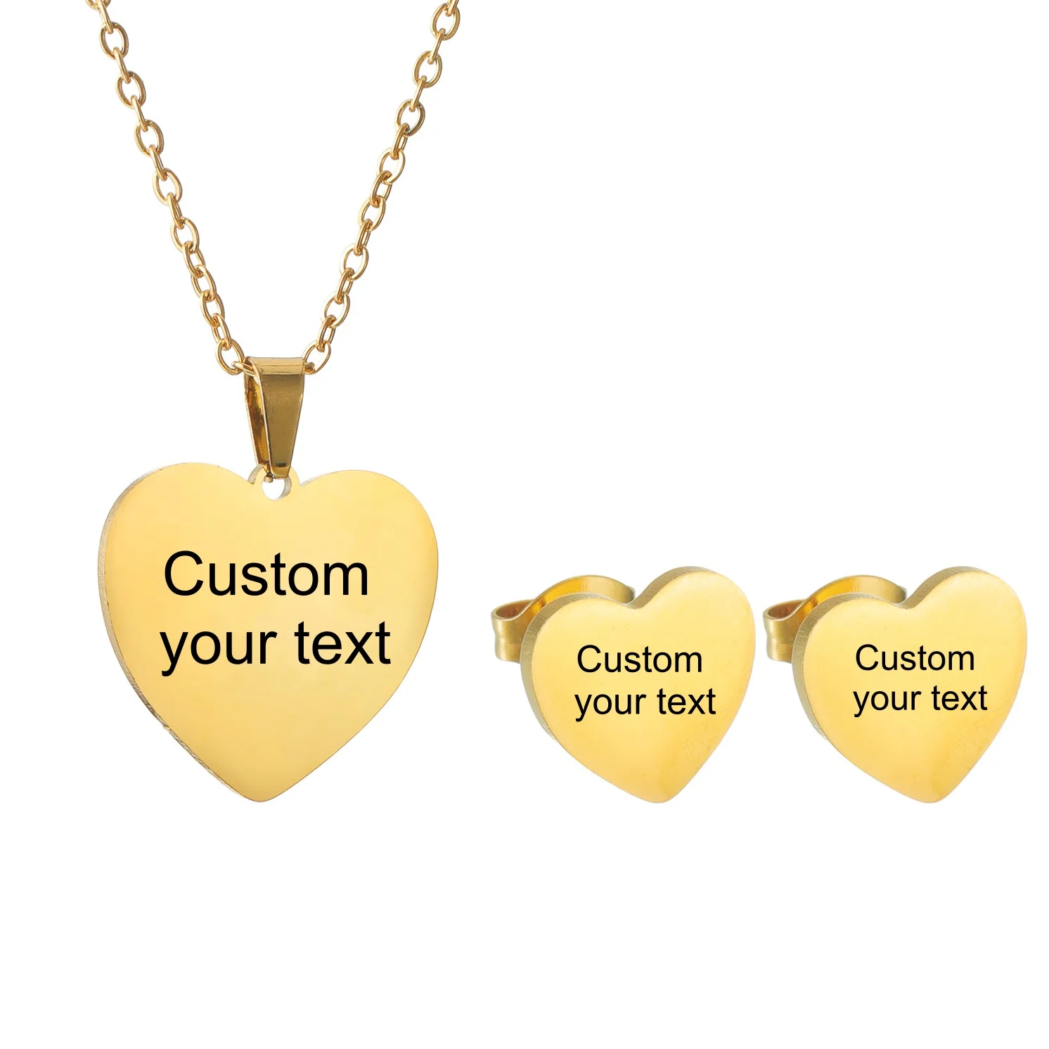 Custom Name Necklace Earrings Jewelry Set for Women Heart Stainless Steel Pendant Personalized Engraved Letter Date Lovers Gifts