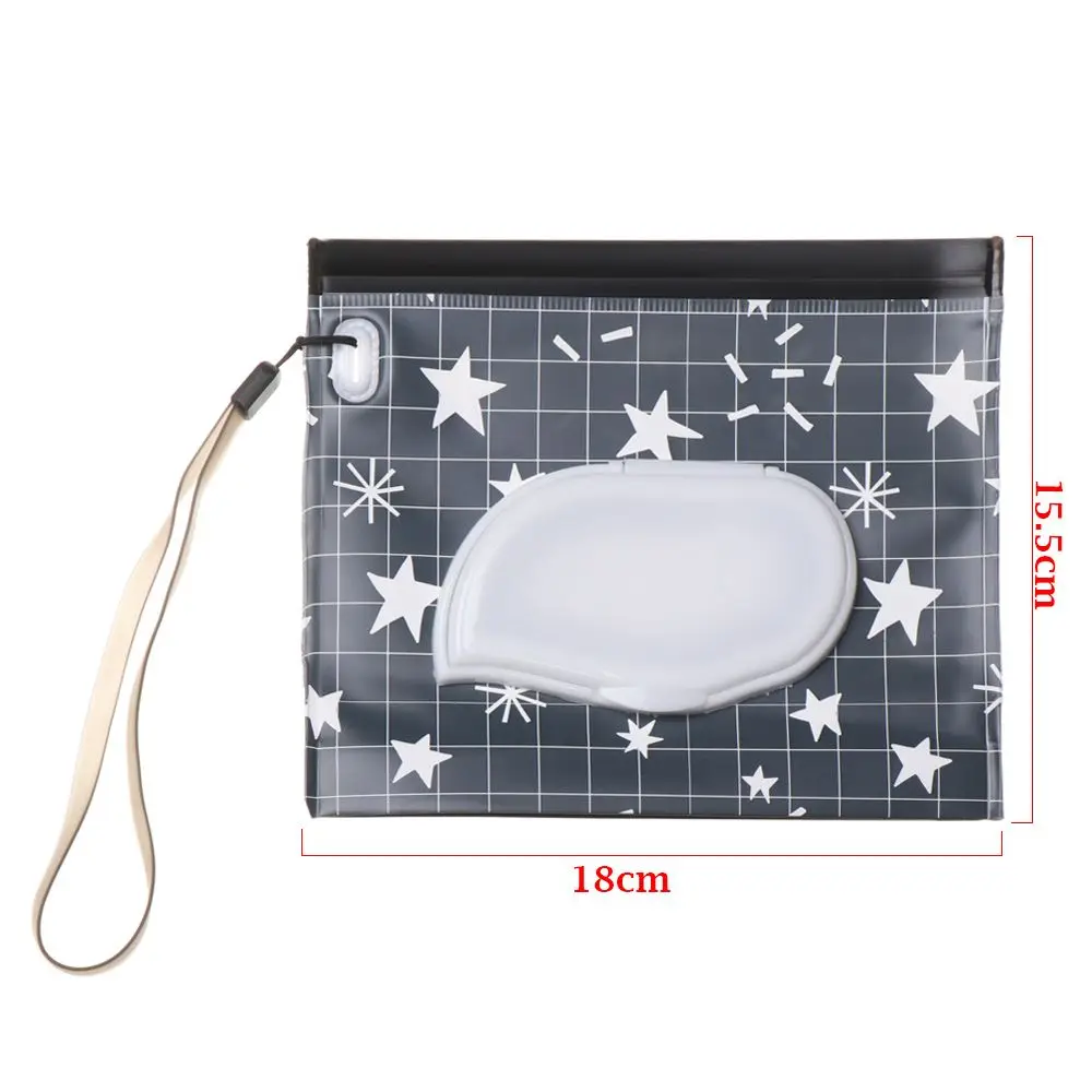 Cute Fashion Baby Product Portable Flip Cover Snap-Strap Stroller Accessories Tissue Box Wet Wipes Bag Cosmetic Pouch