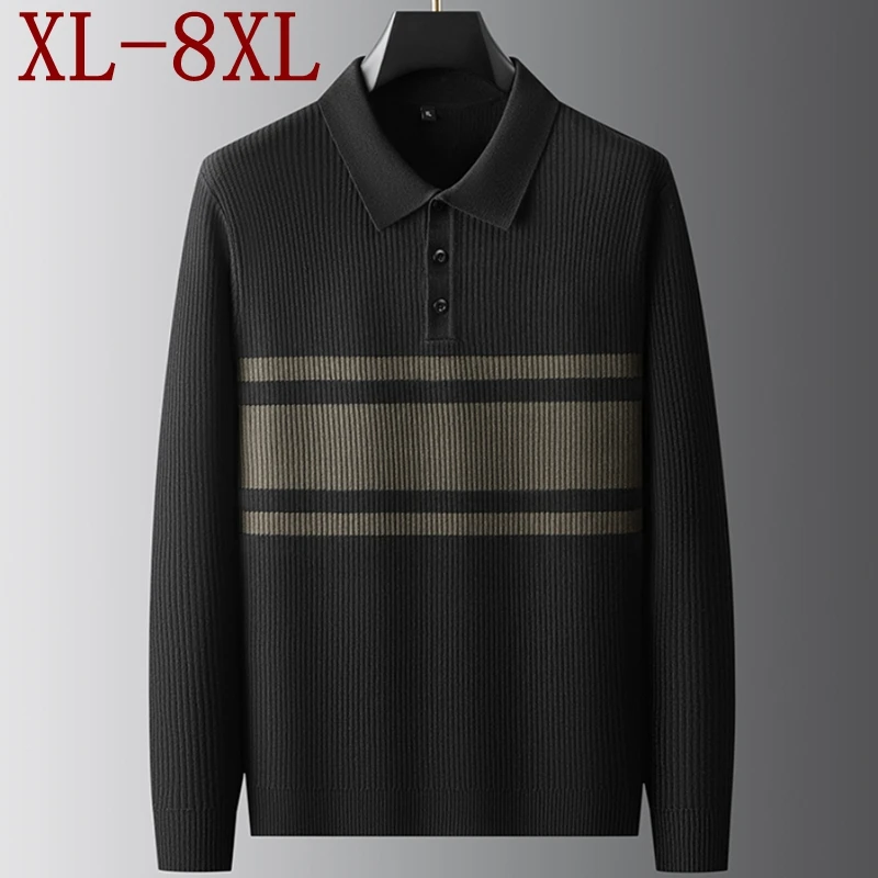 

8XL 7XL 6XL Pull Homme 2025 Новый осенне-зимний элитный роскошный полосатый свитер для мужчин Мягкий теплый пуловер Мужские повседневные мужские джемперы с лацканами