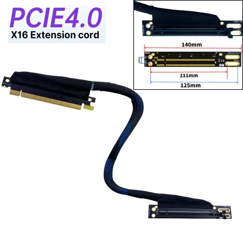 

PCI Express 4.0 X16 Внешние видеокарты Вертикальный переходной кабель GEN4 для сервера AI Посеребренный компьютерный провод с несколькими точками искусственного интеллекта