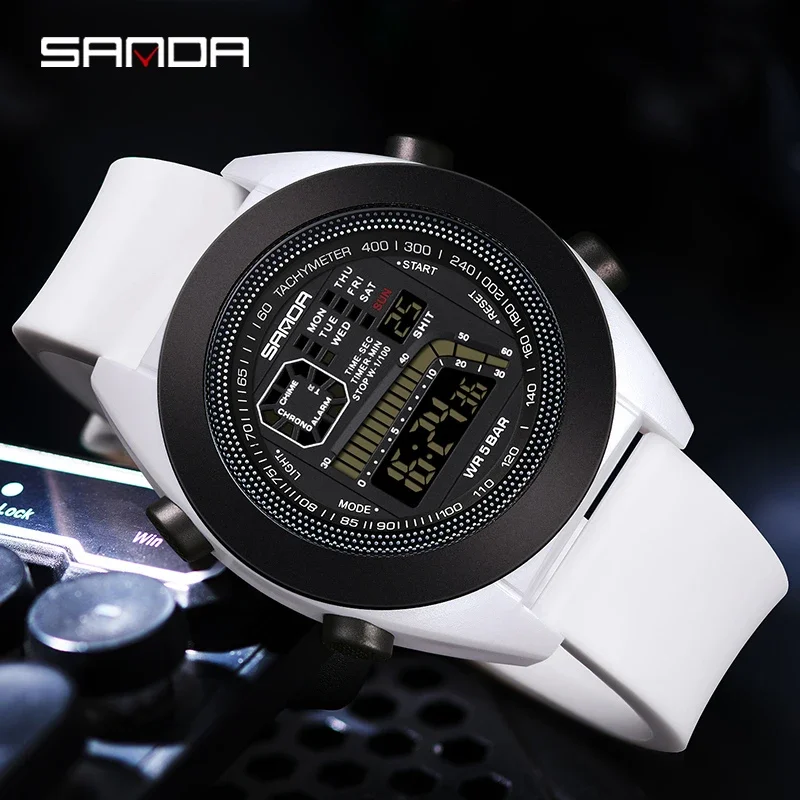 SANDA-Reloj de pulsera Digital impermeable para hombre, cronógrafo electrónico multifuncional con cinta de silicona, de un solo núcleo, para deportes al aire libre, 9025