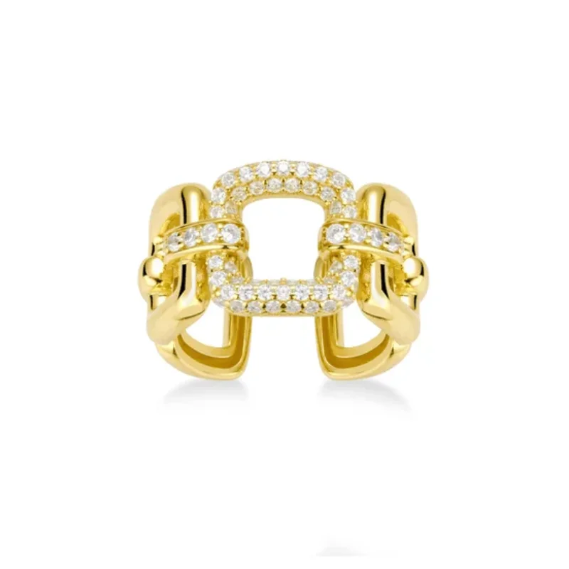Bellux 925 Silver Women Rings Synthetic Zircon Yellow K Gold Full Diamond Hollow Simple Ring Jewelry Matching