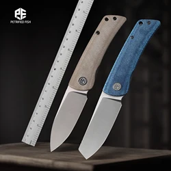 Petrified Fish New PFE05 K110 Steel Satin Finish Blade Folding Knife Flax Handle Ceramic Bearing Outdoor Hunting EDC tool