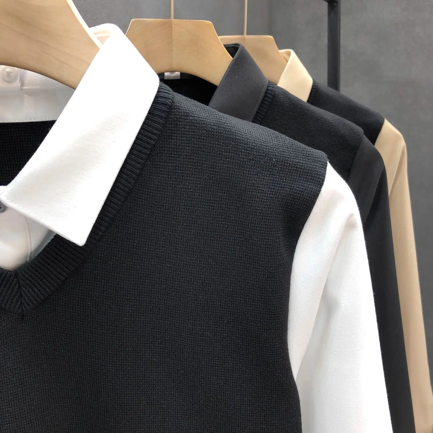 طقم سترة وسترة محبوكة كاجوال للرجال بتصميم رفيع بياقة irt لربيع الخريف يمكن ارتداؤه مريح متوسط ناعم مستقيم...