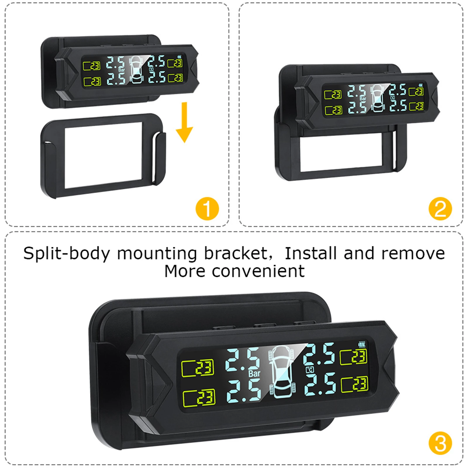 Auto Backlight LCD Display Tire Pressure Monitoring System Wireless Solar Power TPMS with 5 Alarm Modes 4 Sensors 0-67 PSI