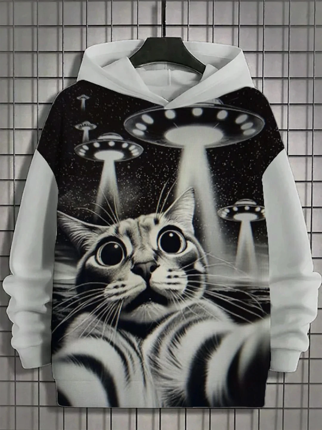 Fun Japanese Harajuku fashion men's hoodie casual y2k hoodie men's autumn and winter kitten planet pattern sports hoodie