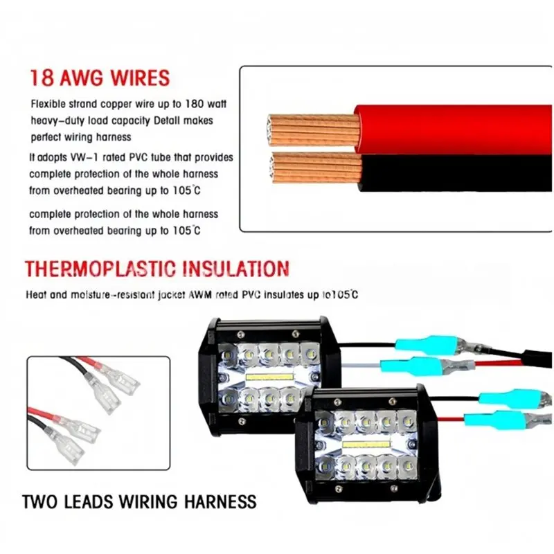 ABIB -300W Universal LED Light Bar Wiring Harness 18AWG With 12V 40A Relay On Off Switch For Off Road Truck SUV ATV UTV