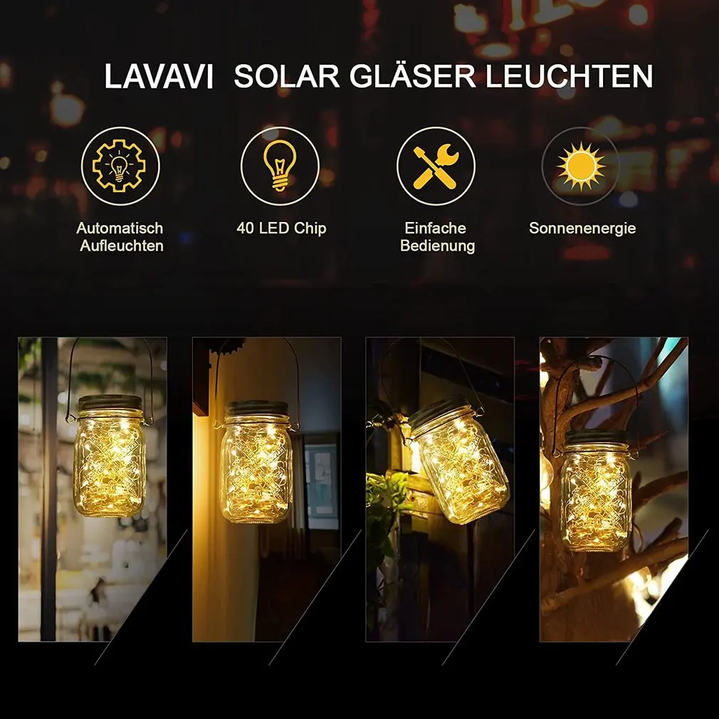 Lampada solare per barattolo di vetro decorazione lanterna cortile onda bottiglia luce utilizzata ovunque all'interno o all'esterno pieghevole resistente alle intemperie