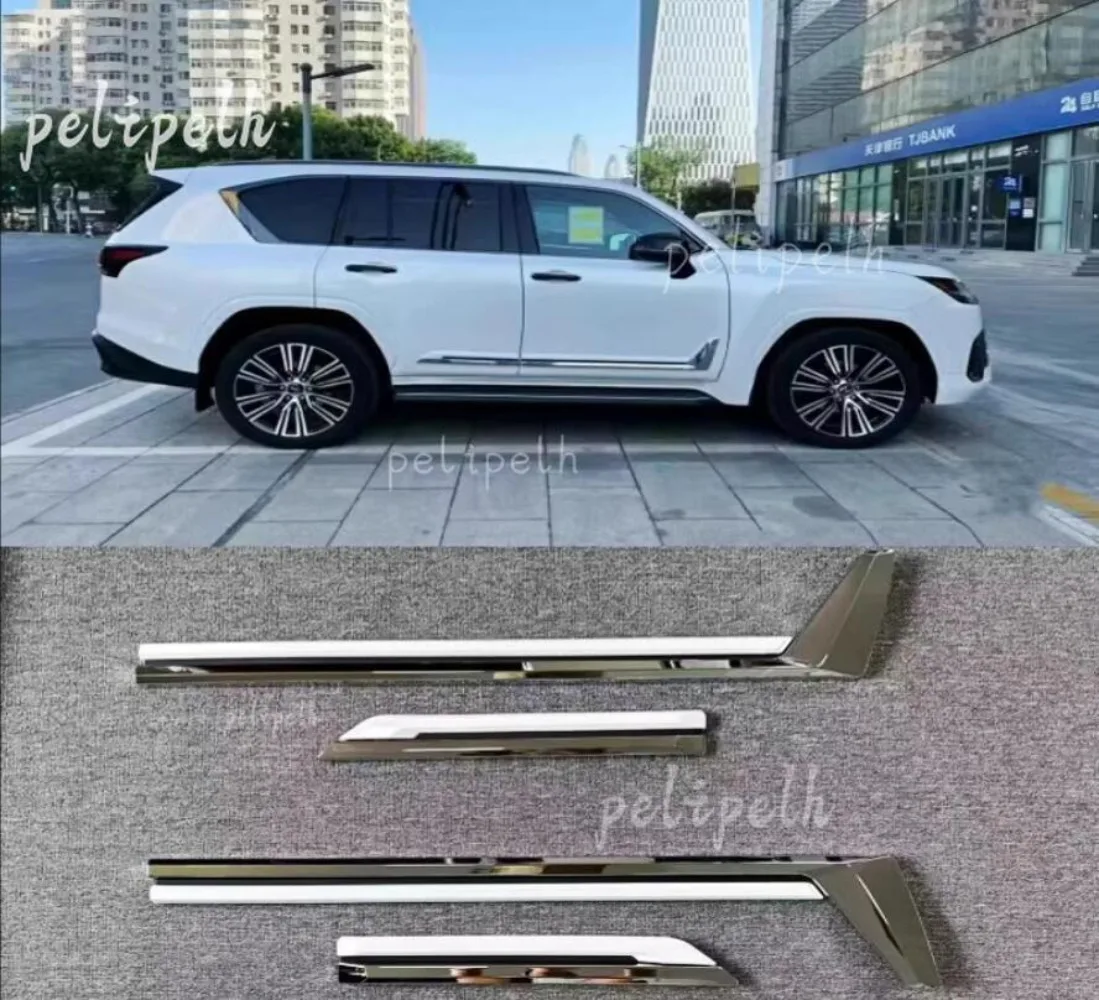 ABS White + Chrome For Lexus LX 600 2022-2023 Body Door Side Molding Cover Trim