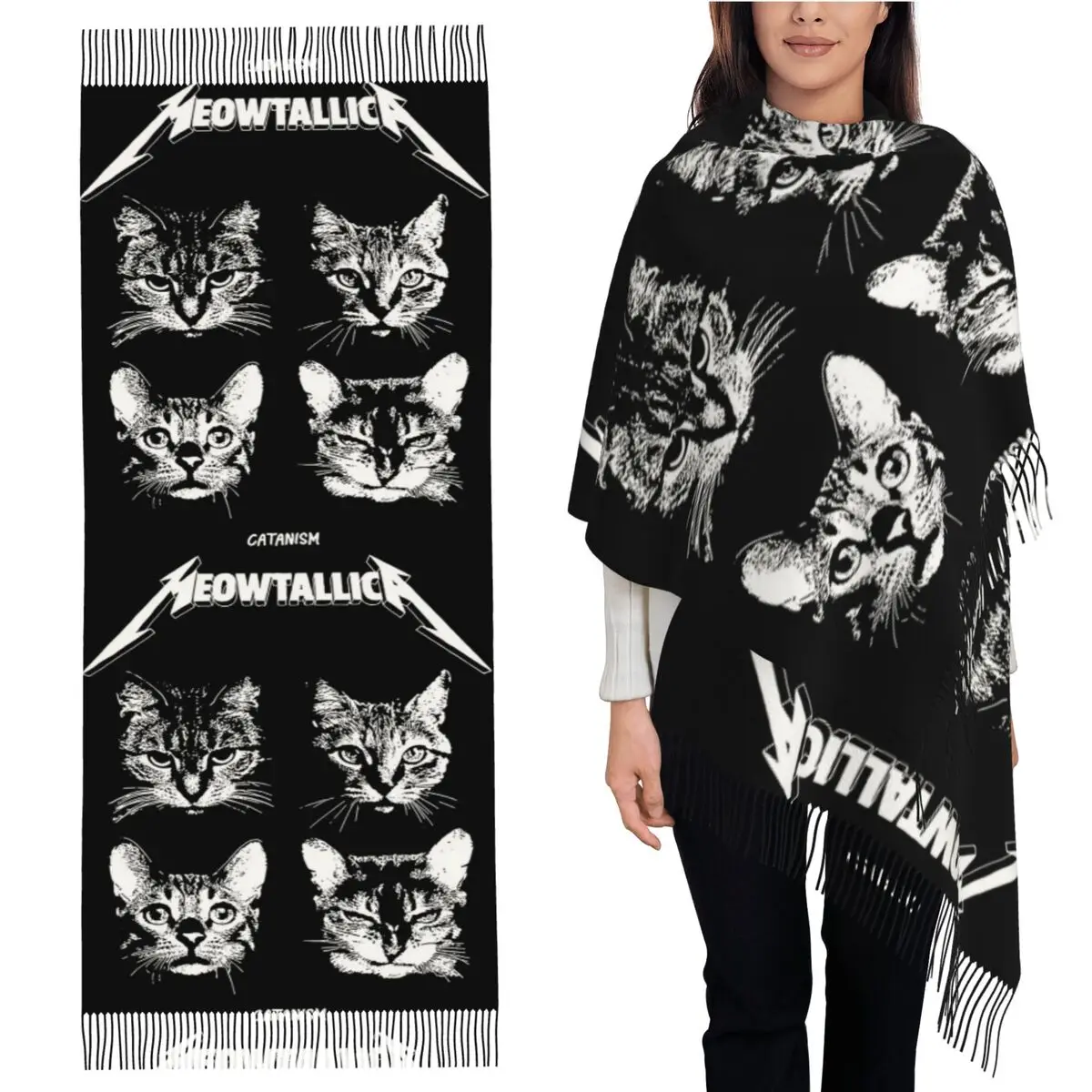 

Meowtallica шарф с кисточками для женщин, мягкие теплые шали и накидки, длинная осенне-зимняя шаль