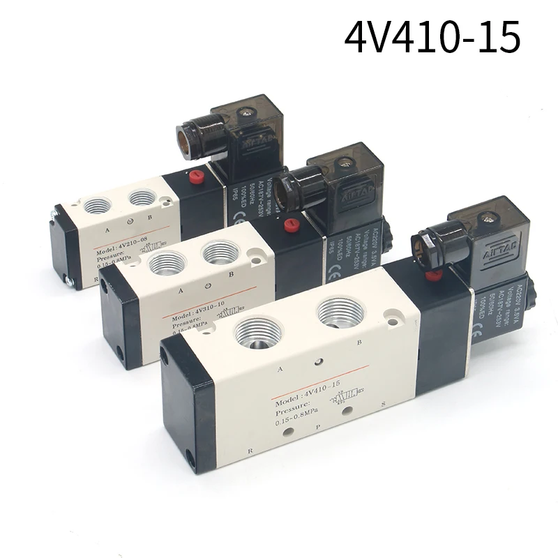 

4V410-15 Pneumatic Valve Electric Solenoid Valve Control Air Gas Magnetic 5 Way 2 Position DC12V 24V AC110V 220V Coil Volt