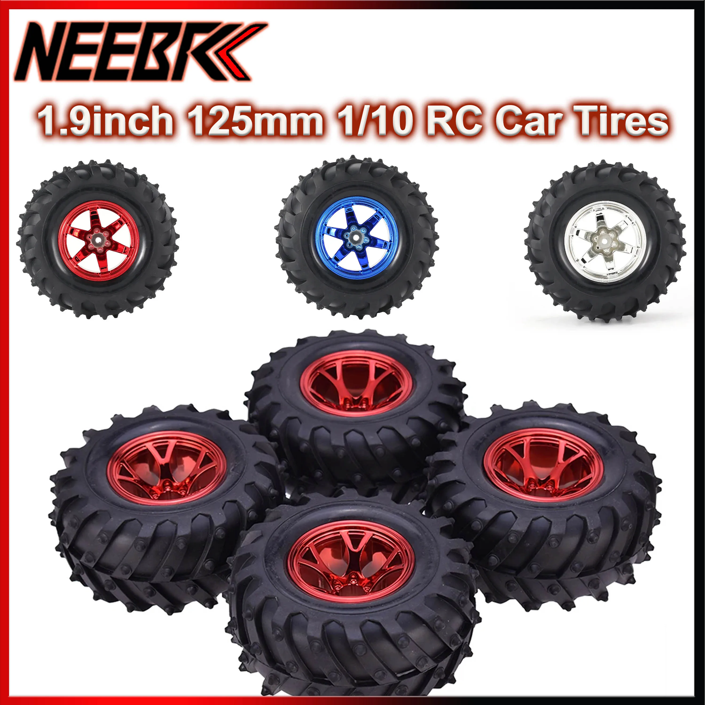 

4PCS 1.9inch 125mm Rubber Tires Wheel Rim Tyre Hub 12mm for 1/10 RC Car Off Road Monster Truck HPI Savage XS TM Flux LRP Part