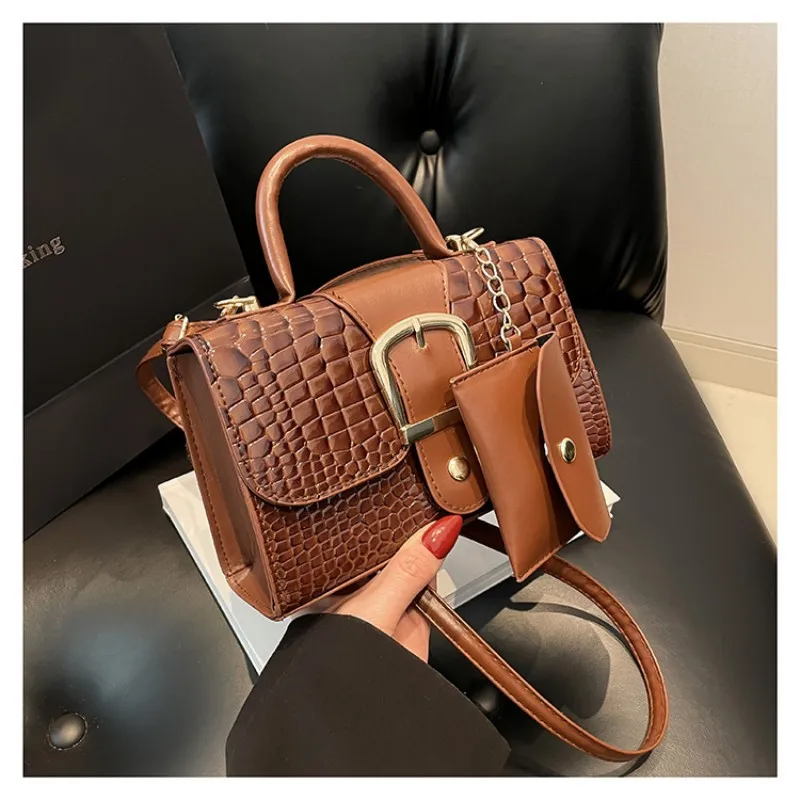 New Fashion Women Shoulder Bag Crocodile Pattern Crossbody Bag With Small Coin Pouch Female Casual Handbag Simple Square Bag