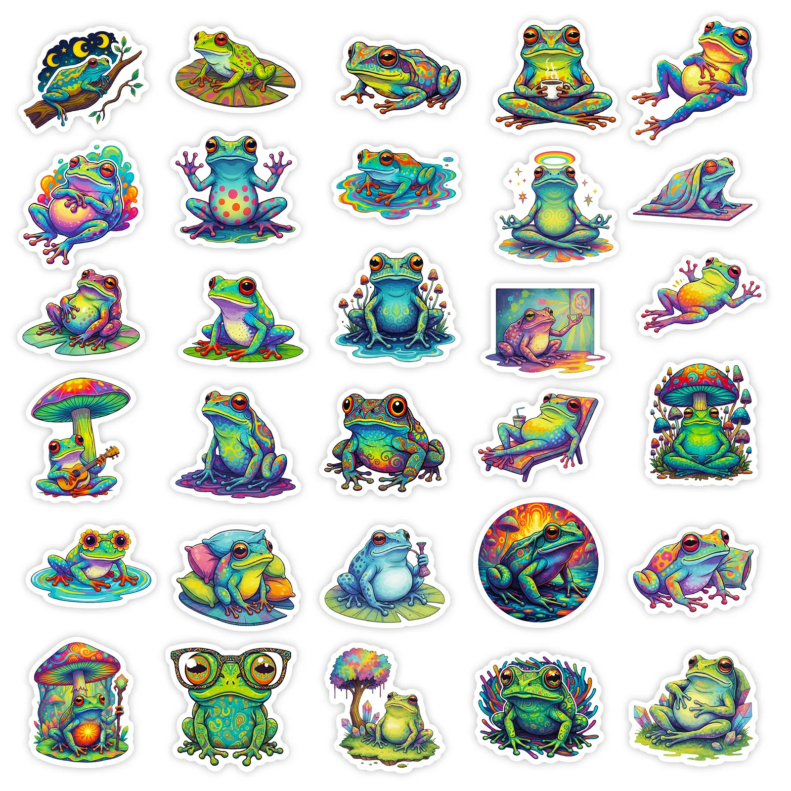 10/56 pièces psychédélique grenouille Graffiti autocollants grenouilles mignonnes dessin animé décalcomanie bricolage bagages téléphone guitare planche à roulettes tasse classique enfant jouets