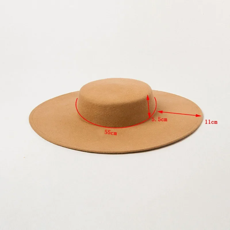 Wide Big Brim Wool Flat Formal Black Women Fedora Stage Show Felt Cap Winter Lady Catwalk Outdoor Top Hats Sombreros De Mujer