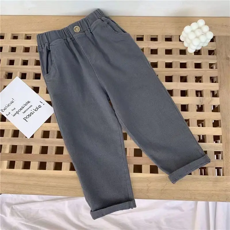 Kids Boys\' Spring Casual Pants 2023 Children\'s Pure Cotton Stretch Straight Pants For Small Children New Korean Baby Pants 2-8Y