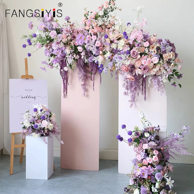 

purple Artificial Silk Flowers Wedding Backdrop Decor Arrange Arch Table Centerpieces Row Flower Party Window Display Photo Prop