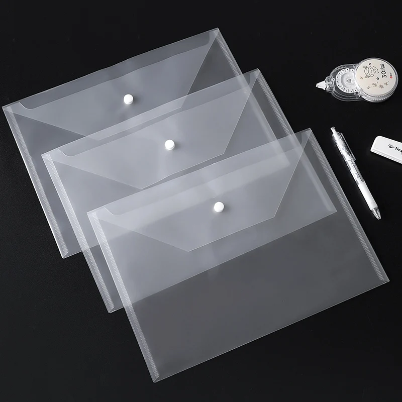 A4 ファイルバッグ透明なスナップ閉鎖バッグ学生の試験用紙や学術資料を保管するためのオフィスポケットフォルダー