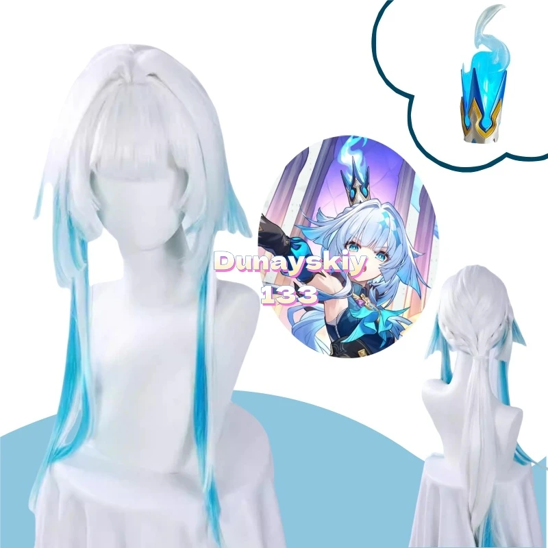 ゲーム Honkai: スターレール セリドラ コスプレウィッグ - ブルー&ホワイトのロングヘア、ハロウィンパーティーアクセサリーに最適