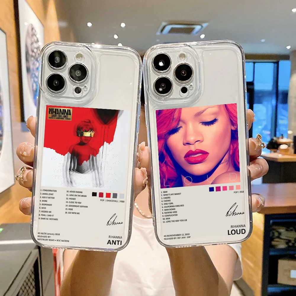 Capa de Celular HOT Singer R-RIHANNA para iPhone 17 16 16e 15 14 13 12 11 Mini Pro Max X XR XSMax 7 8 Air Plus com Traseira Transparente
