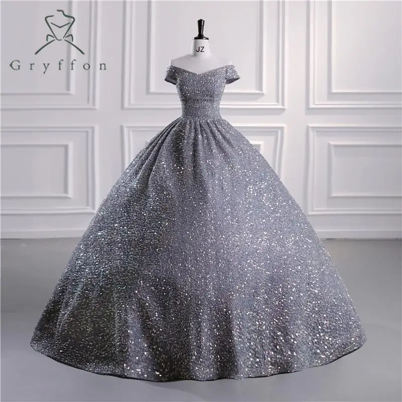 Abiti Quinceanera con paillettes di lusso abito da festa classico elegante abito da ballo con spalle scoperte abiti da foto reali personalizza