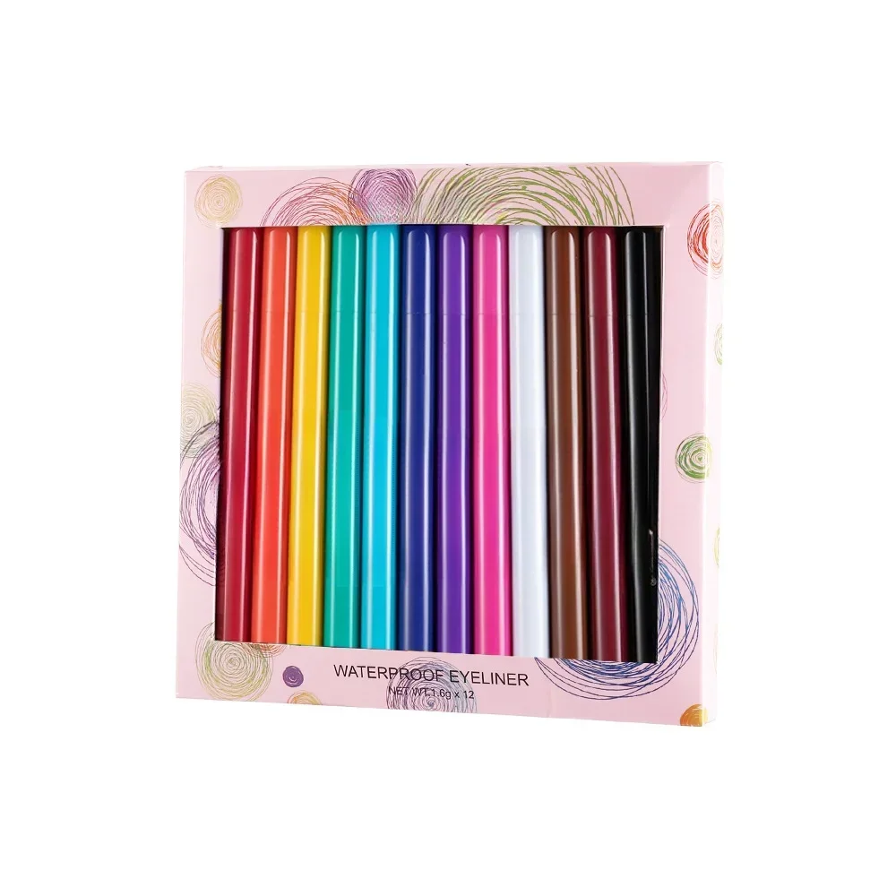 Juego de 12 piezas de delineador de ojos de color mate, bolígrafos de secado rápido, líquido sin manchas, resistente al agua, maquillaje, cosméticos