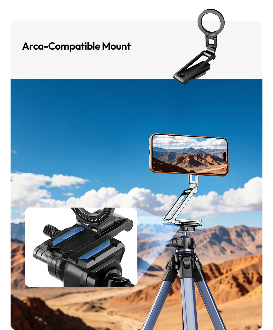 Ulanzi MA67 Overhead-Selfie-Stick mit Griff, magnetischer dreifach faltbarer Handyhalter für iPhone 17, 16, 15, Xiaomi, Huawei, für Vlog-Videos – Detail 9