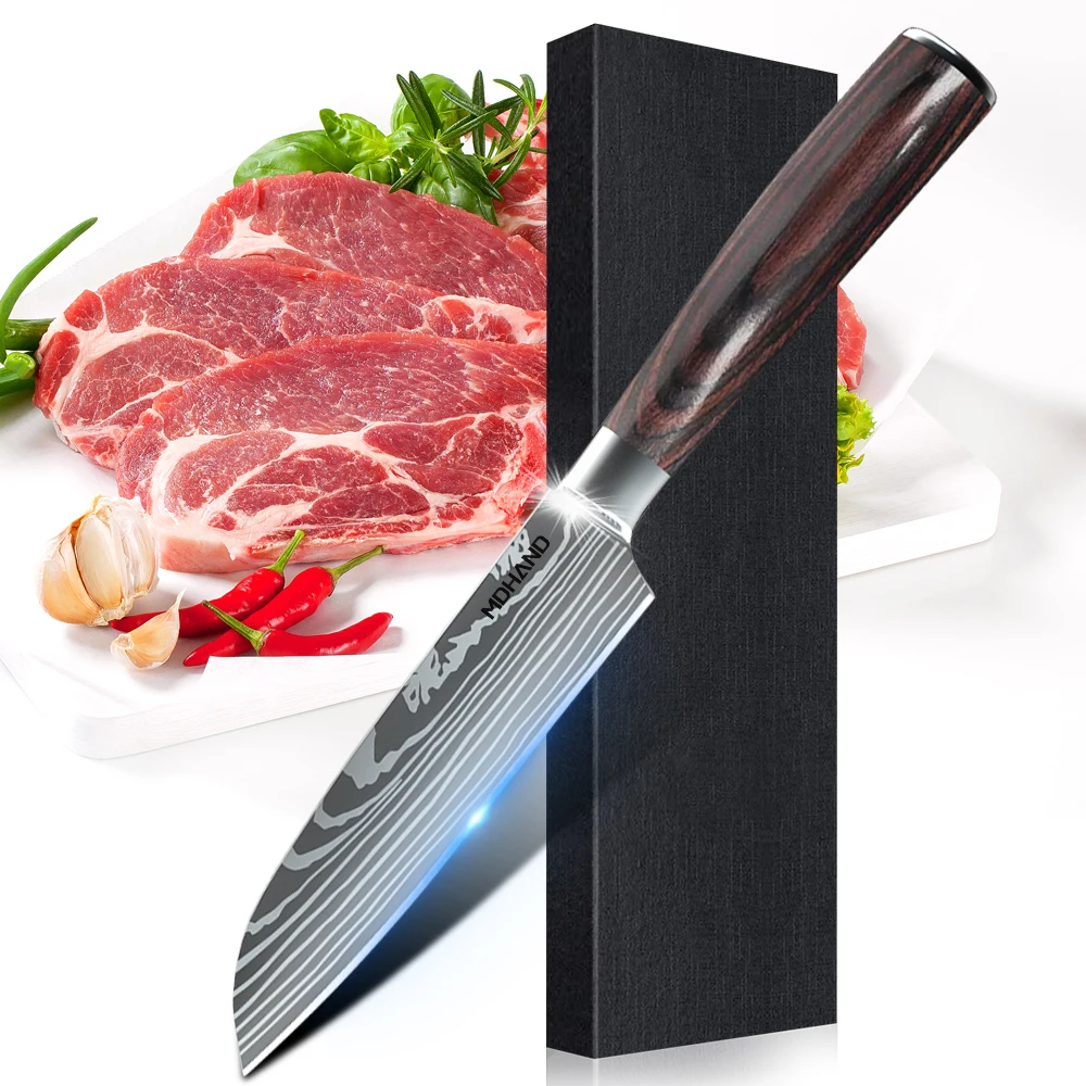 

5 inch Santoku Knife Stainless Steel Sharp Slicing Chef Kitchen Knives Japanese Style Professional Cooking Tools Wood Handle