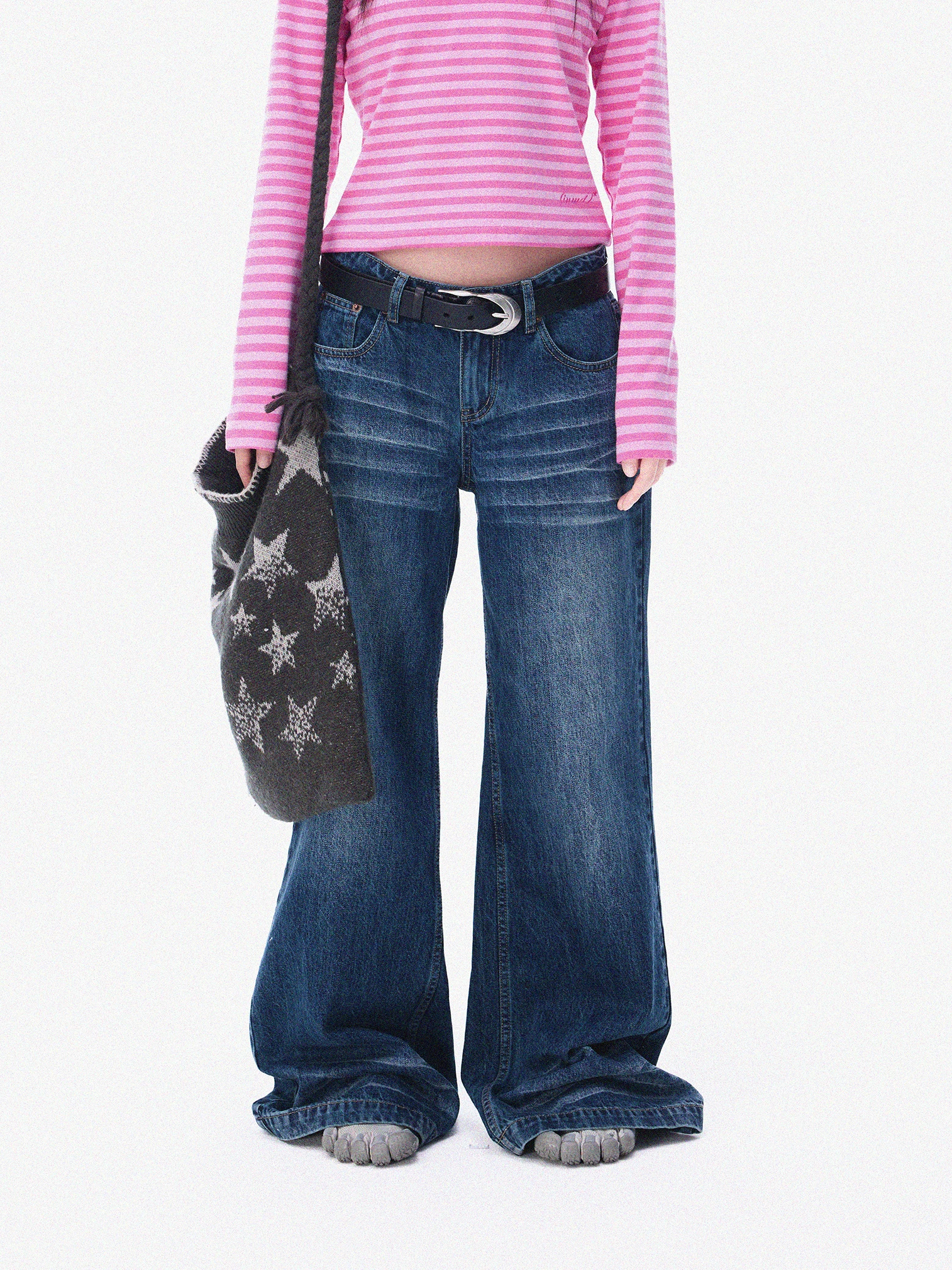 

Low Waist Bell Bottom Vintage Washed Denim Jeans High Rise Slimming Effectiveness Innomoood 2026 Spring Youth Straight Leg