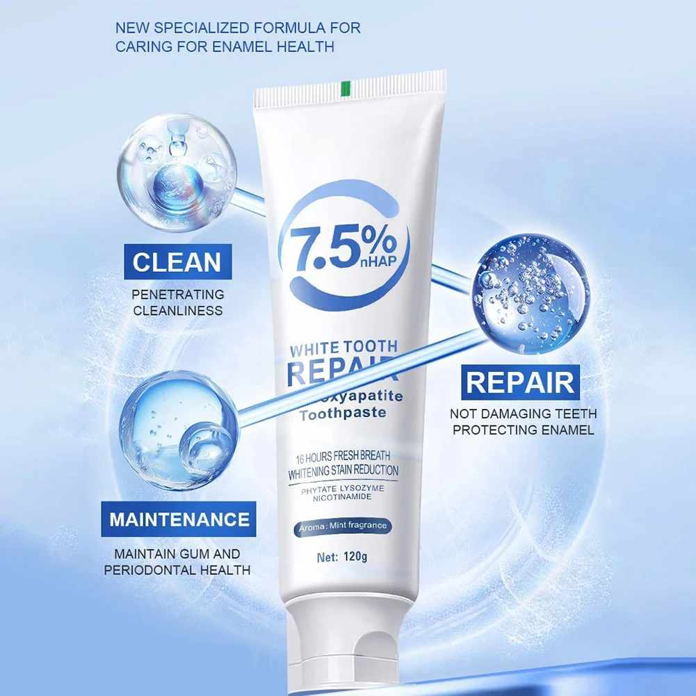 معجون أسنان هيدروكسياباتيت 120 جرام، نعناع لطيف، معجون أسنان مبيض منعش للتنفس، معجون أسنان لإزالة البقع المكثفة، العناية بالفم