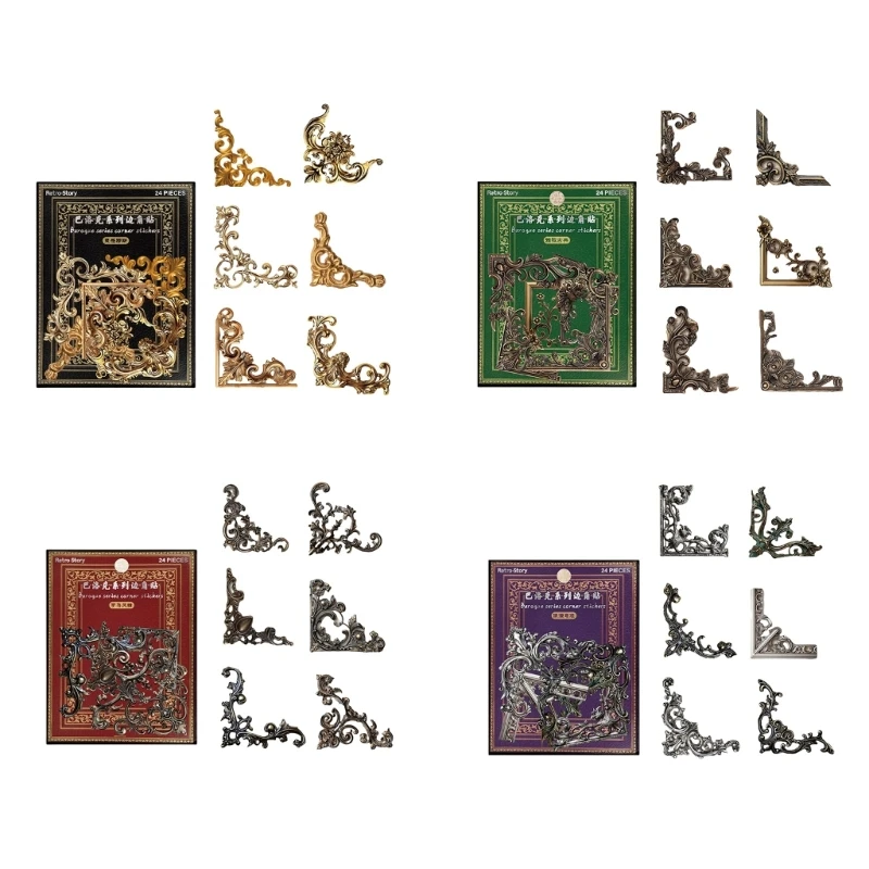 24 แผ่น/แพ็คสมุดสติ๊กเกอร์ Baroques Series สติกเกอร์มุมสำหรับเด็กผู้หญิง