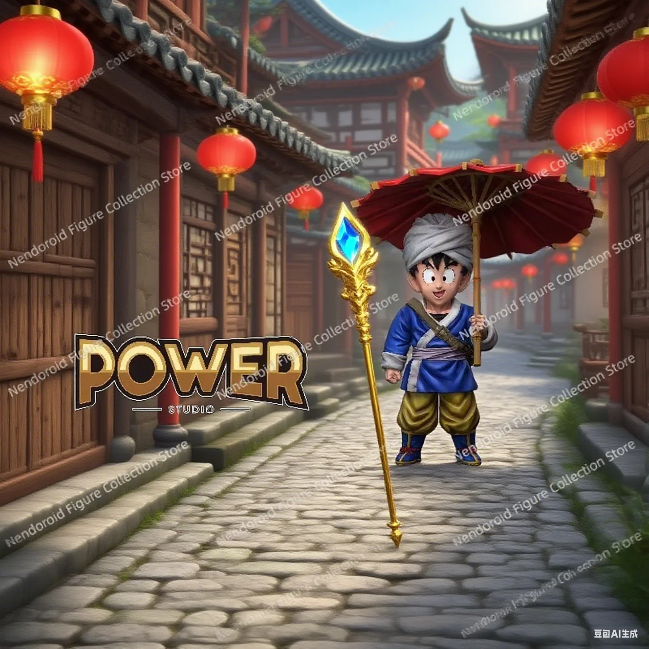 Nuevo Original Power Studio Dragon Ball Youth Hold Un paraguas cultivo Son Goku 9cm Anime colección de figuras de acción juguete