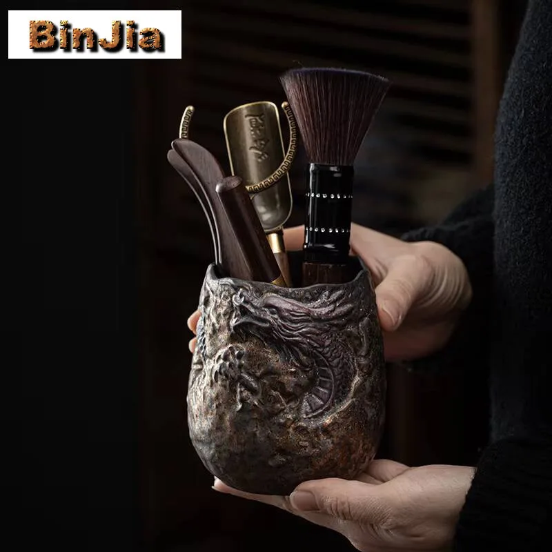 

Японский стиль, позолоченная чайная церемония, шесть джентльменов, черный сандаловый чайник, держатель для ручек, ложка, полный набор инструментов для чайной посуды