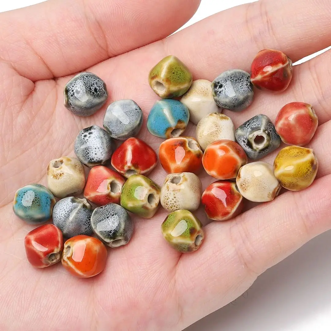 10 Stück unregelmäßige Form Streifen Keramik Perlen bunte Blumen Glasur Perlen für Schmuck machen DIY lose Spacer Perlen Zubehör