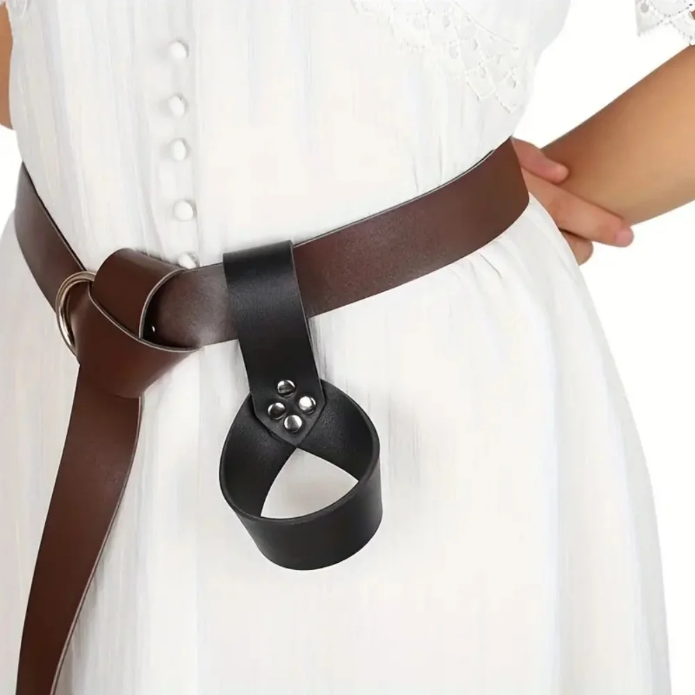 Funda de espada vikinga de caballero Medieval, vaina de cuero PU, anillo de estoque, soporte de daga para espada, vaina, accesorios de Cosplay para Halloween