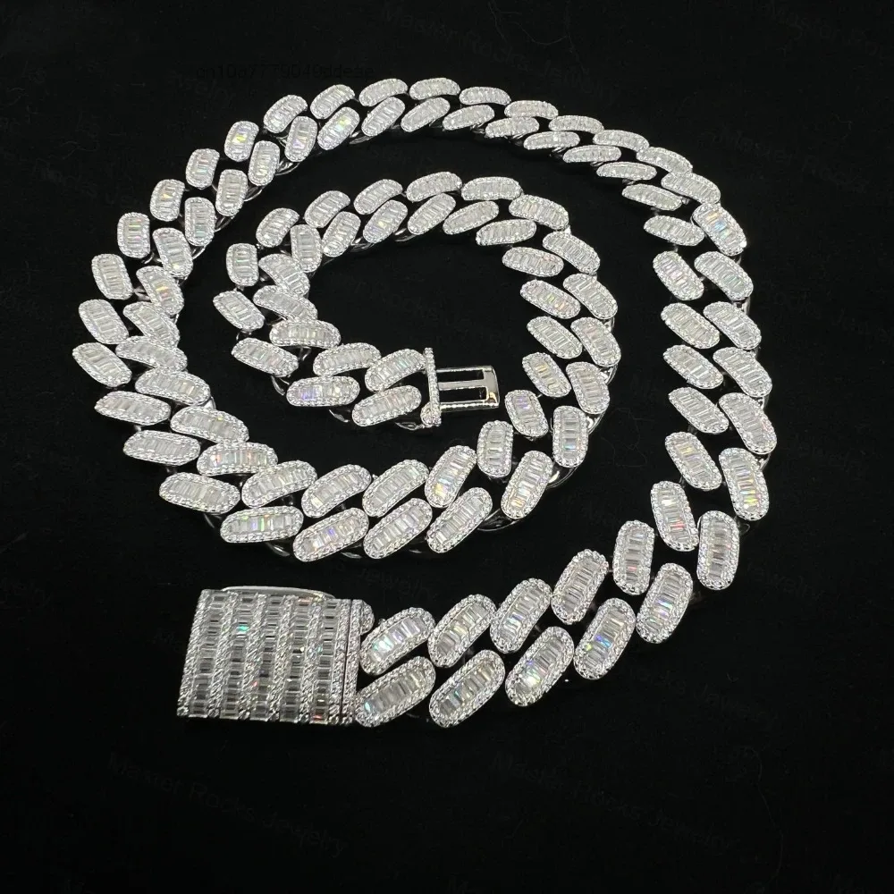 18mm Hiphop Cuban Link Chain 925 Silver Iced Out Miami Gold Plated VVS Baguette Moissanite Cuban Chain..