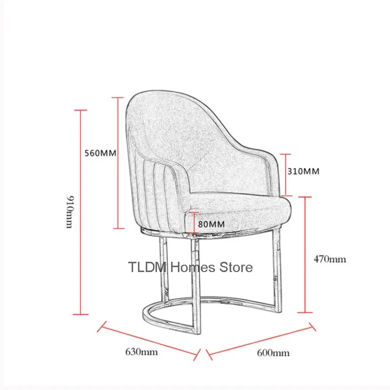 European Flannel Dining Chairs for Kitchen Designer Armchair Dining Room Furniture Brushed Stainless Steel Home Dining Chair GM