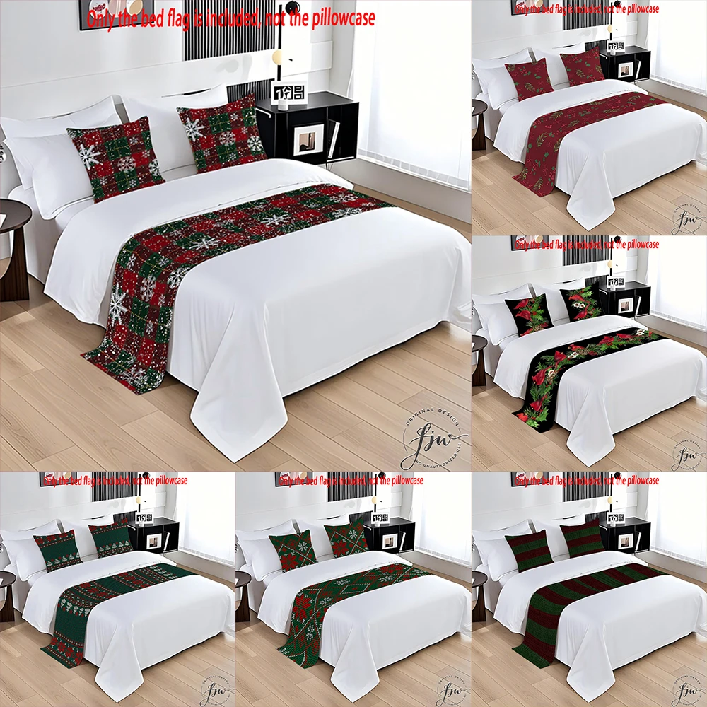 1pc Christmas plaid snowflake bed with decorative bed flags, elegant bedroom without pillowcase-New Year gift