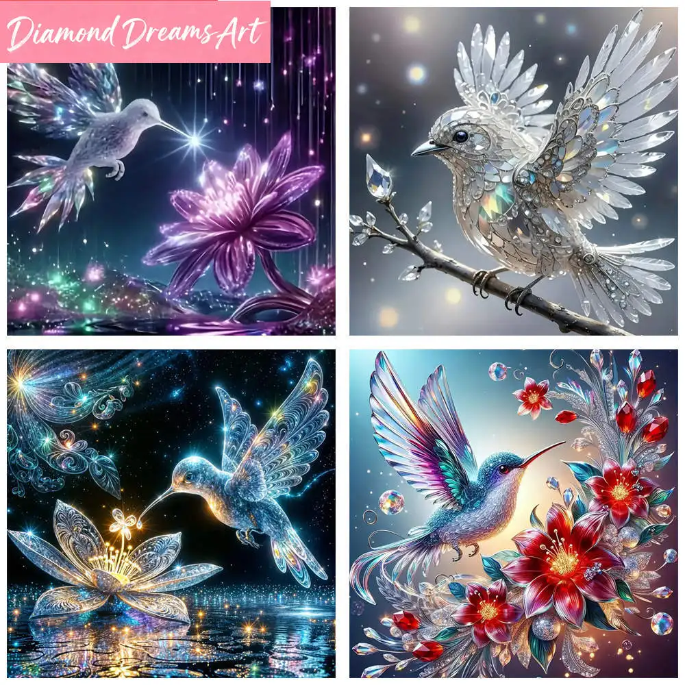 1 Stück Diamant-Malerei Kolibri und Blume Strass 5D DIY Diamant-Stickerei-Set 3D Mosaik-Bild Heimdekoration