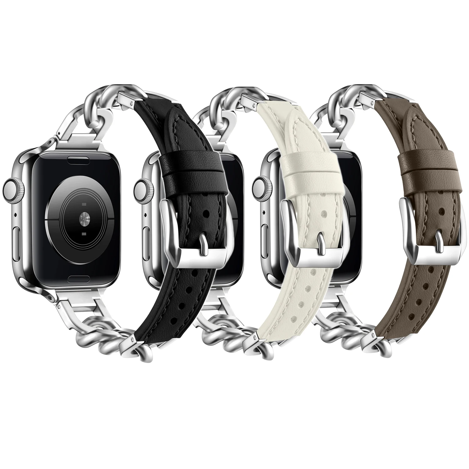 

Металлическая ссылка Элегантная тонкая кожаная петля для Apple Watch Ремешок для женщин Correa Тонкий ремешок для iwatch